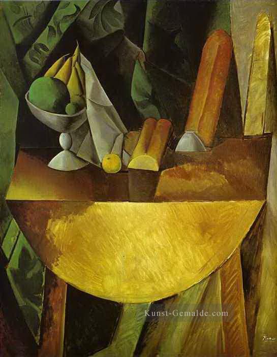 Brot und Obstschale auf einem Tisch 1909 Kubismus Pablo Picasso Ölgemälde
